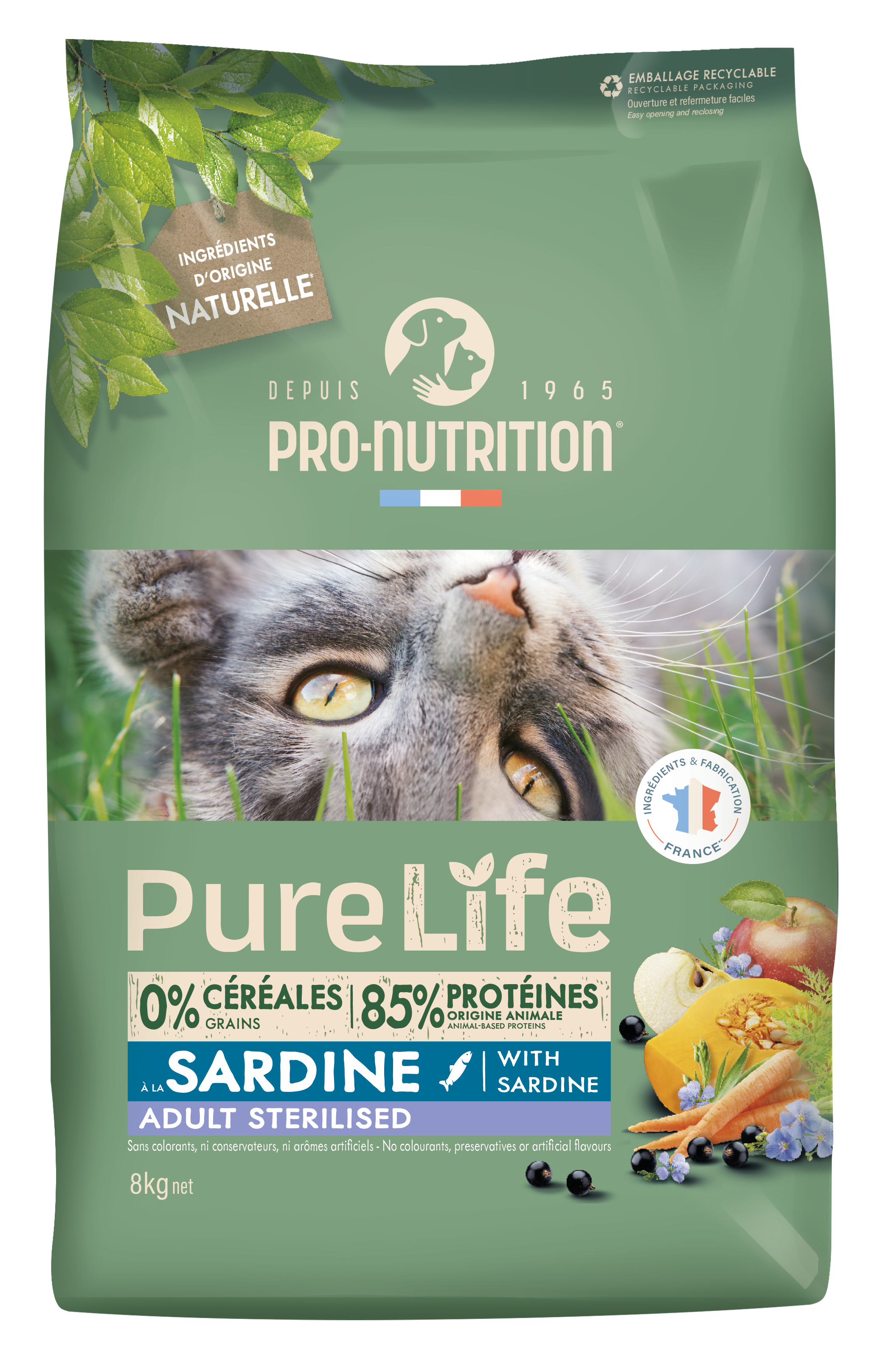 Сухой корм для кошек NEW Pro-Nutrition Pure Life Sterilized With Sardine (8кг)